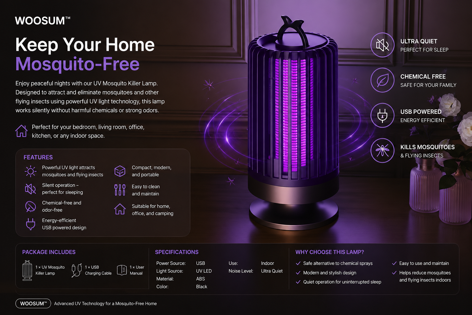 UV Mosquito Killer Lamp – Silent Indoor Bug Zapper ⭐⭐⭐⭐⭐